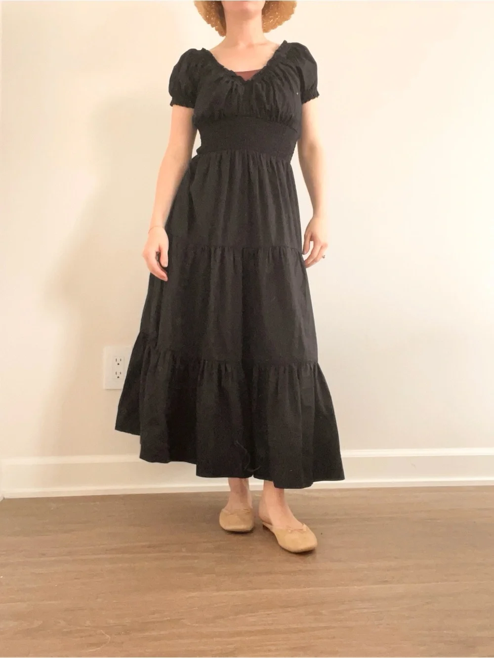 Abercrombie & Fitch Black Puff-Sleeve Tiered Maxi Dress